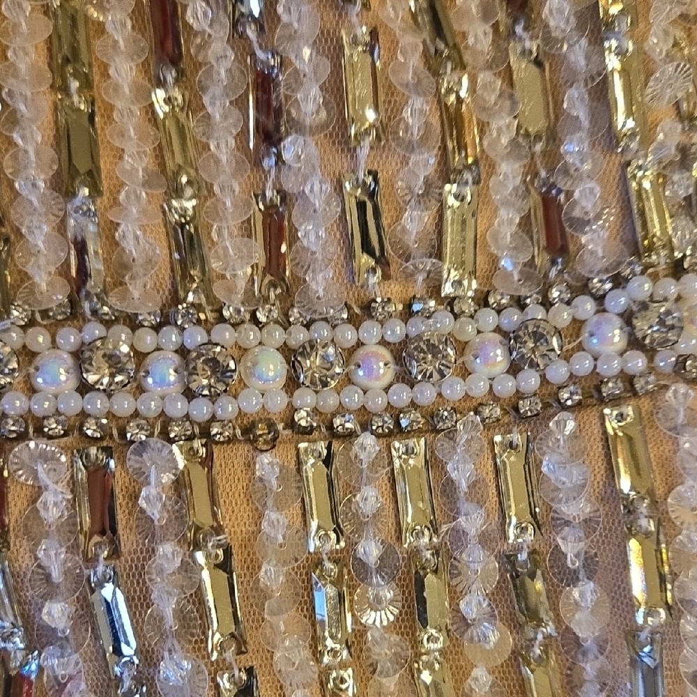Jovani Gold and Silver Embellished Dress Feathers (Ivory/Nude) Sz 6 NWT - Picture 13 of 16